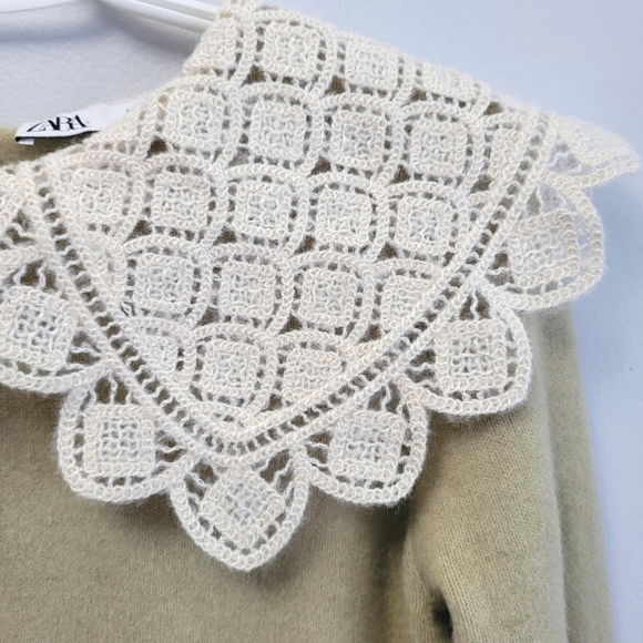 Zara Crochet Pilgrim Collar Cropped Sweater - Picture 7 of 11